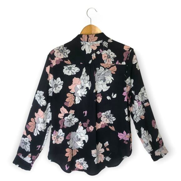 Astr The Label Tie Neck Long Sleeve Blouse Top Size S Black Pink Floral Sheer - Picture 6 of 13